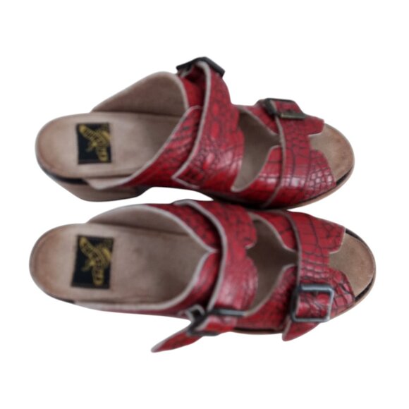 Freebird by Steven Caprice Red Leather Buckle Heeled Mule Sandals Size 9 Reptile - Picture 10 of 13